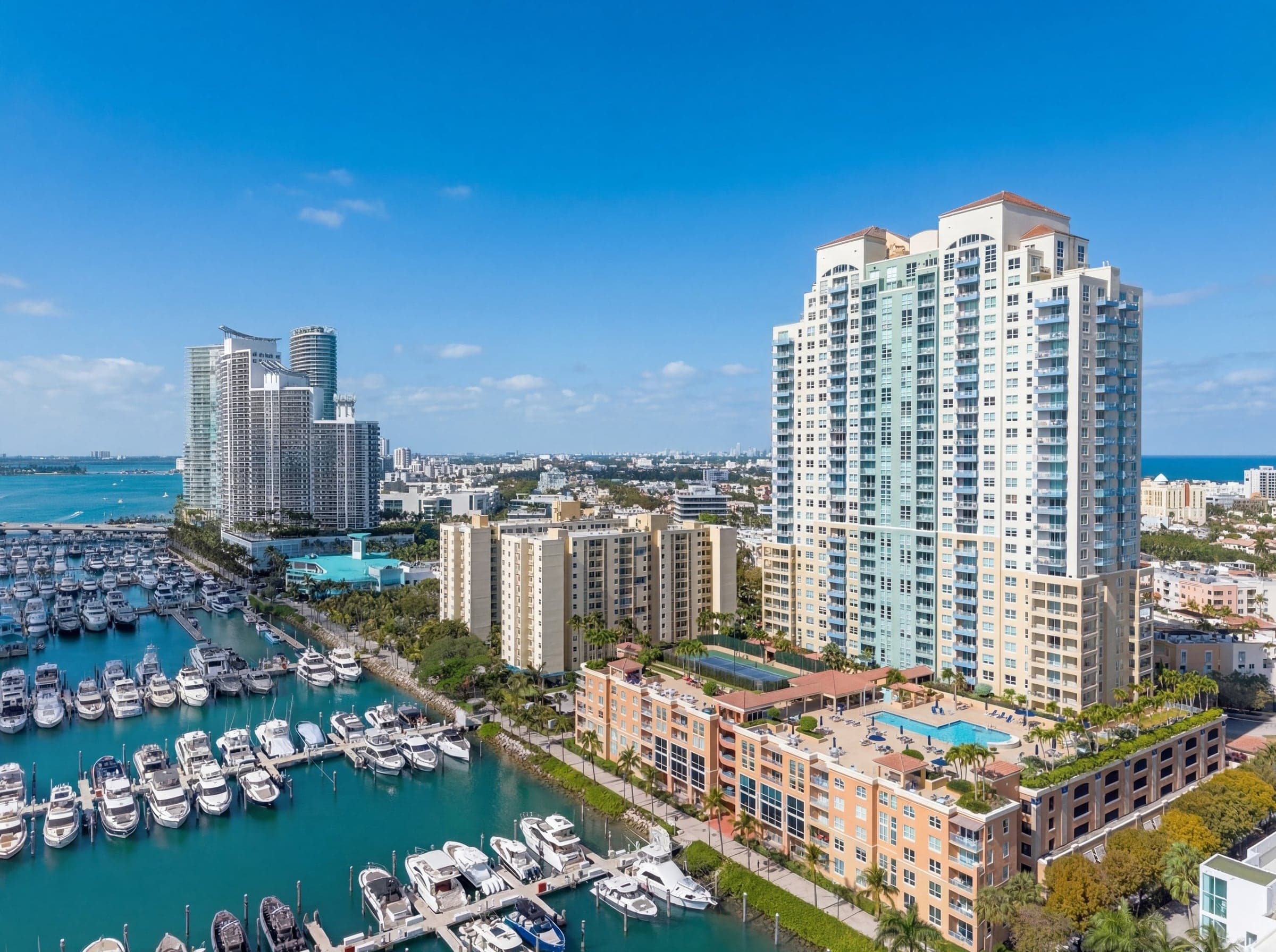 South Florida coastal marina and neighborhood photographed by drone