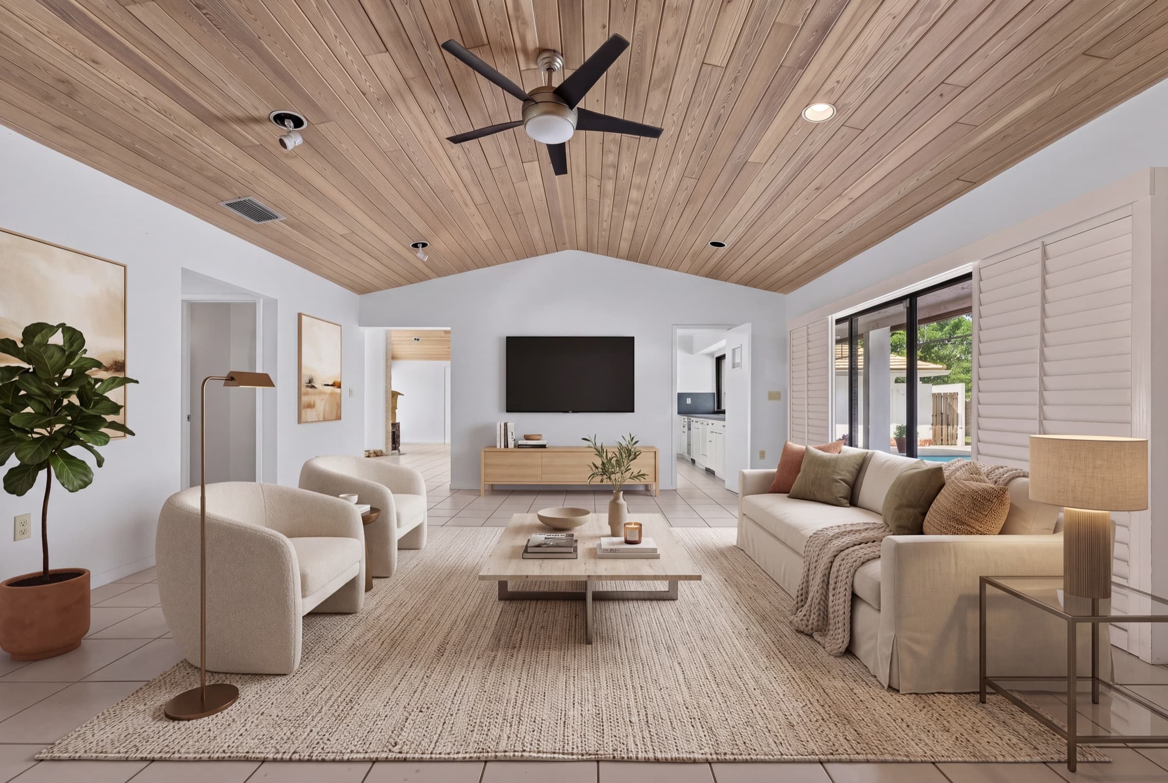 Pinecrest living room presented with refined virtual staging